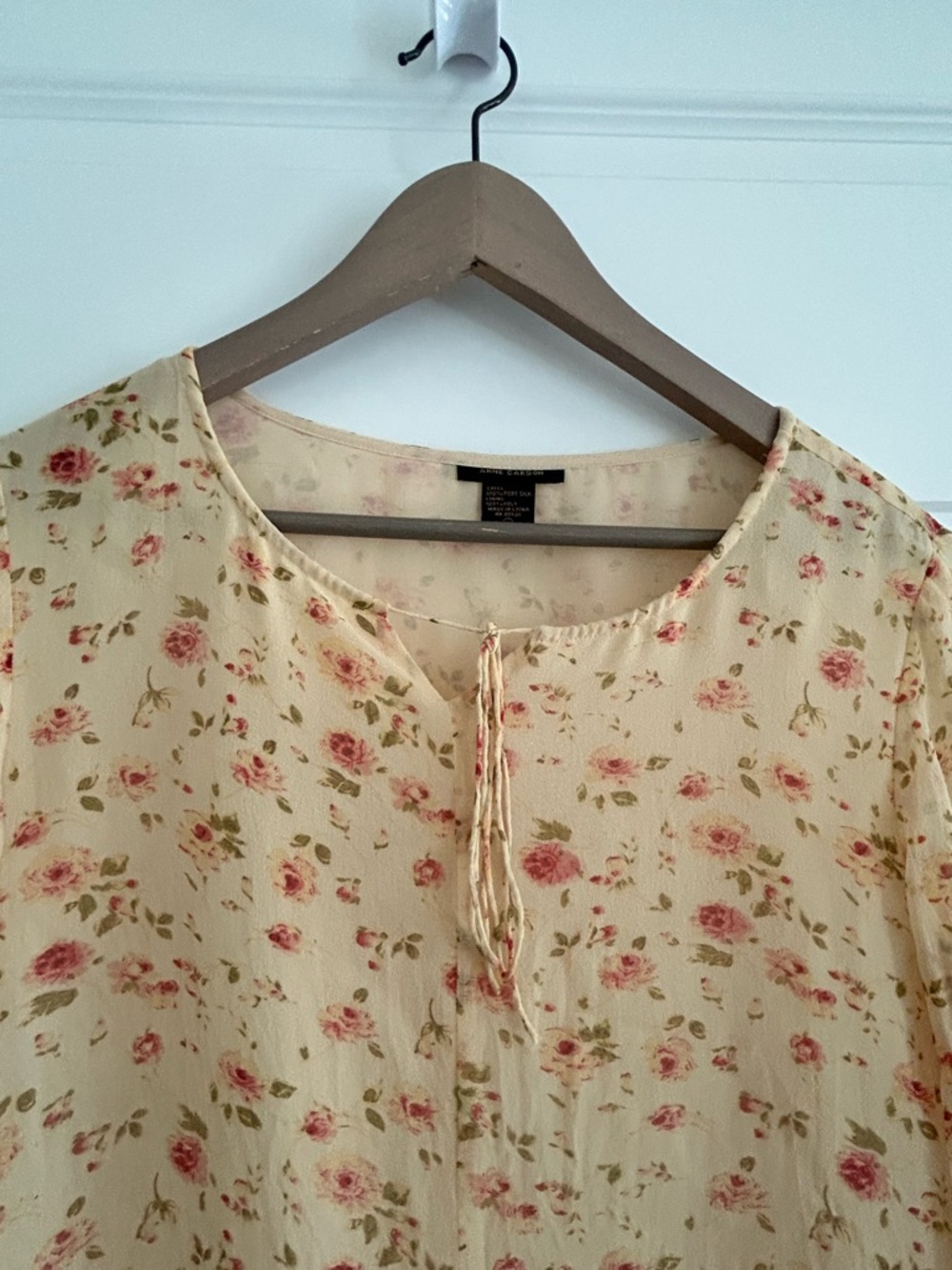 Anne Carson Silk Floral Blouse Yellow Pink Size L - Picture 4 of 13